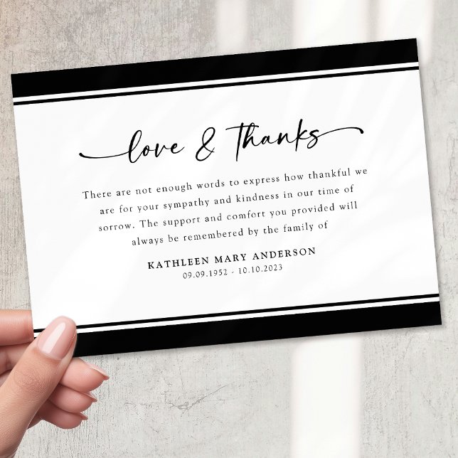 Black White Simple Script Funeral Thank You Card (Creator Uploaded)