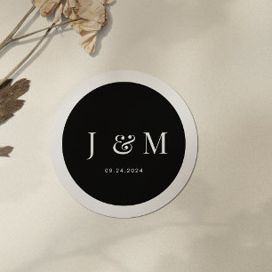 Black White Simple Typography Monogram Wedding Classic Round Sticker