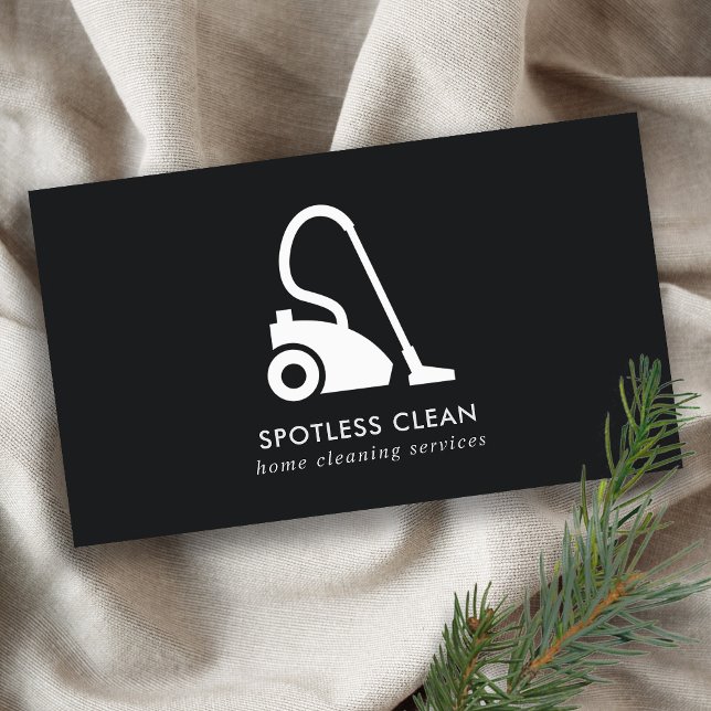 BLACK WHITE SIMPLE VACUUM CLEANER CLEANING SERVICE BUSINESS CARD (Creator Uploaded)