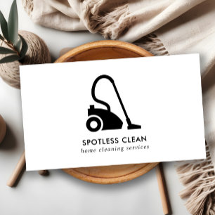 BLACK WHITE SIMPLE VACUUM CLEANER CLEANING SERVICE BUSINESS CARD