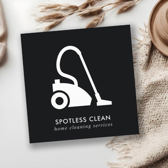 BLACK WHITE SIMPLE VACUUM CLEANER CLEANING SERVICE SQUARE BUSINESS CARD (Creator Uploaded)