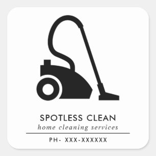 BLACK WHITE SIMPLE VACUUM CLEANER CLEANING SERVICE SQUARE STICKER