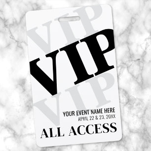Black White Simple VIP Event ID Badge