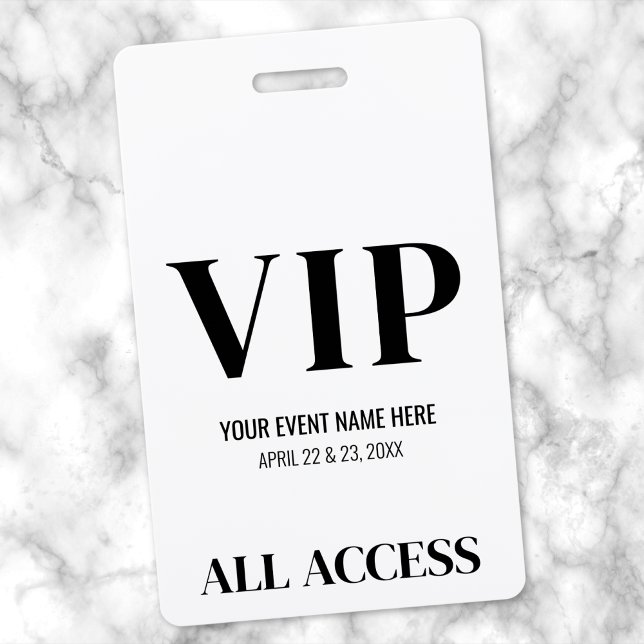 Black White Simple VIP Event ID Badge (Black White Simple VIP Event Badge )