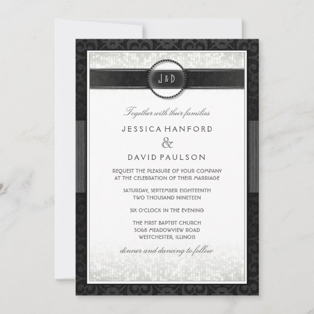Black & White Simplicity Art Deco Wedding Invite (Front)