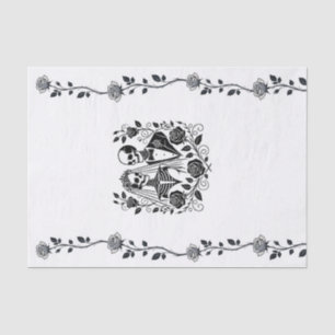 Black White Skeleton Floral Rose Vine Wedding  Tissue Paper