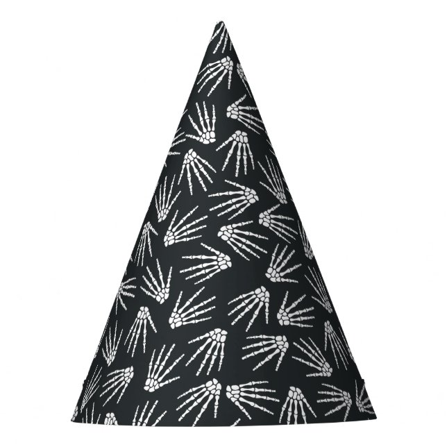 Black & White Skeleton Hand Pattern Birthday Party Hat (Front)