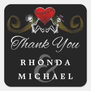 Black White Skeletons Heart Thank You Label