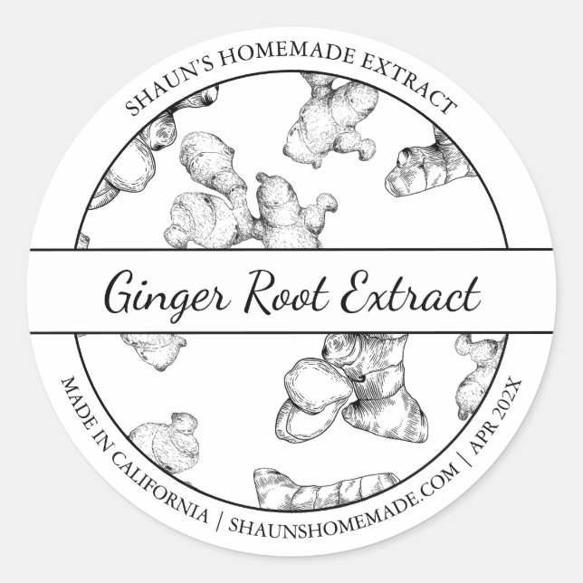 Black & White Sketch Ginger Root Extract label (Front)