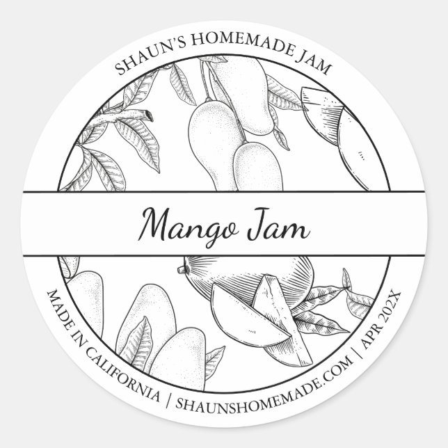 Black & White Sketch Mango Jam label (Front)