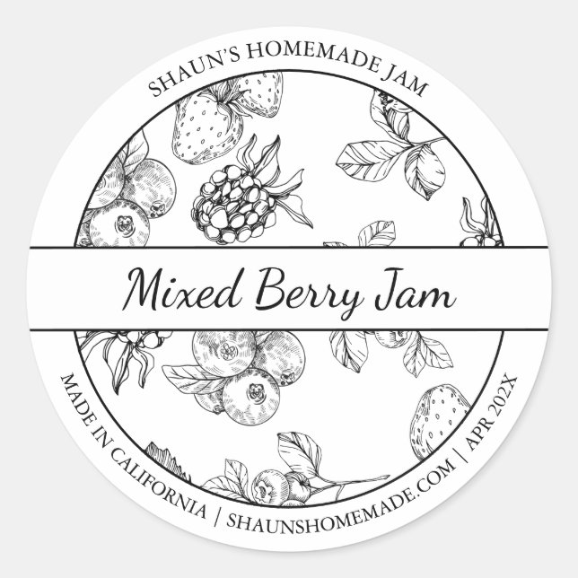 Black & White Sketch Mixed Berry Jam label (Front)