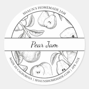 Black & White Sketch Pear Jam label