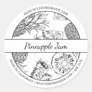 Black & White Sketch Pineapple Jam label