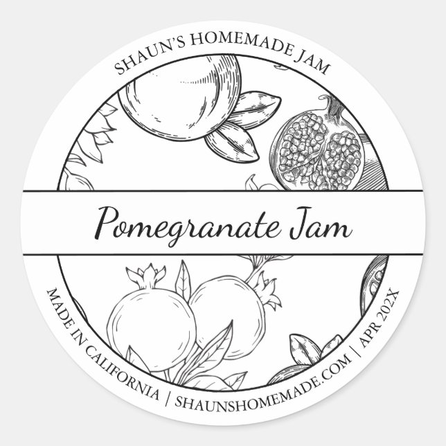 Black & White Sketch Pomegranate Jam label (Front)