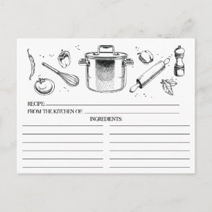 Black White Sketched Kitchen Tools Recipe Cards