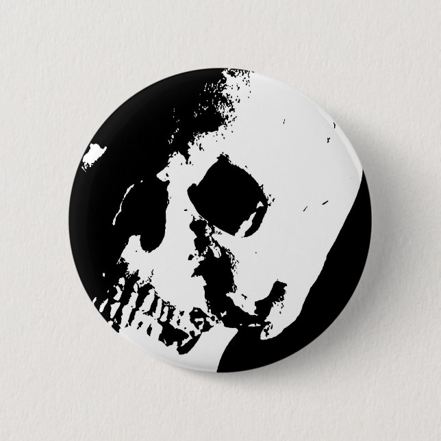 Black & White Skull 6 Cm Round Badge (Front)