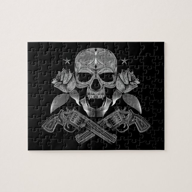 Black & White Skull and Guns Jigsaw Puzzle (Horizontal)