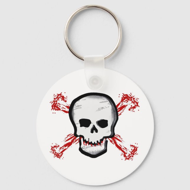 Black/White Skull & Bloody Cross Bones Key Ring (Front)