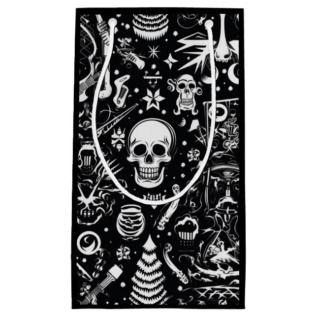 Black & White Skull Gift Bag (Black) (Front)