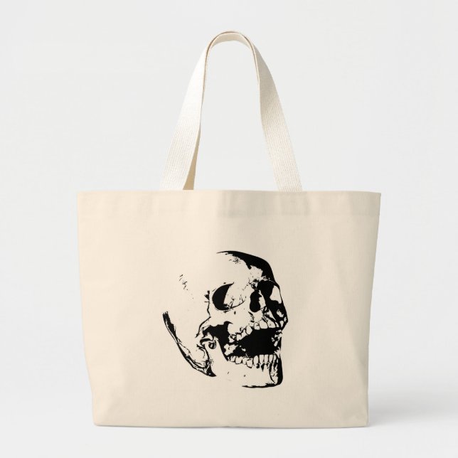 Black White Skull Large Tote Bag (Front)