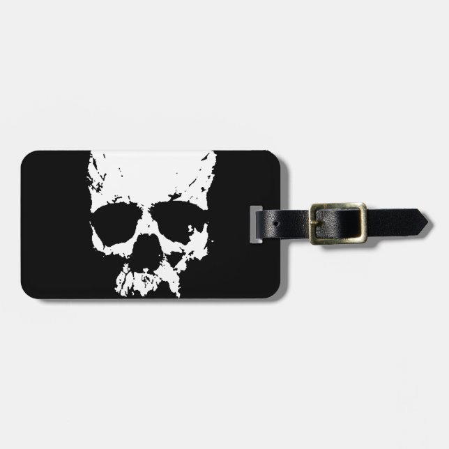 Black & White Skull Luggage Tag (Front Horizontal)