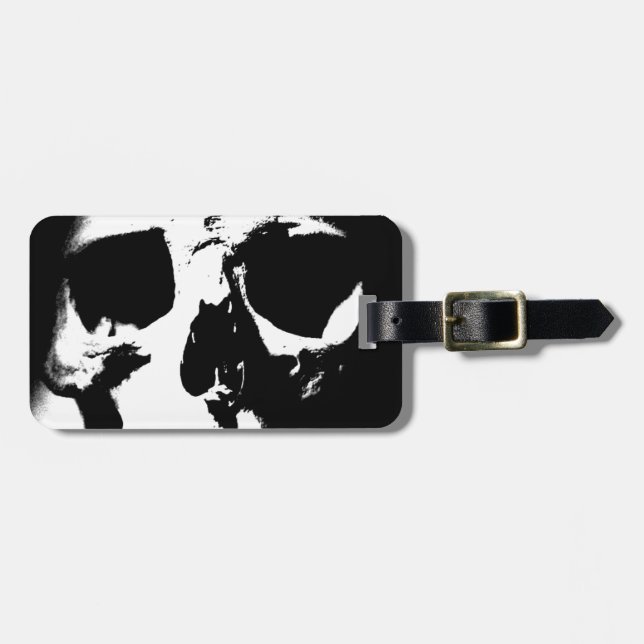 Black & White Skull Luggage Tag (Front Horizontal)