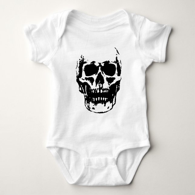 Black White Skull Pop Artwork Baby Bodysuit (Front)