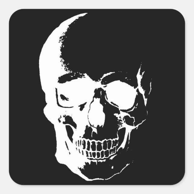 Black & White Skull Square Sticker (Front)