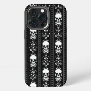 Black & White Skull Stripes iPhone 13 Pro Case