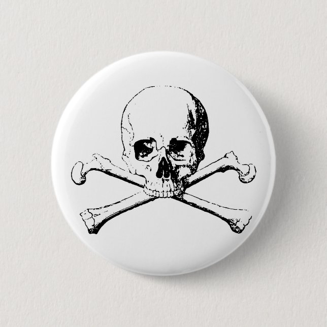 Black & White Skull & the Bones 6 Cm Round Badge (Front)
