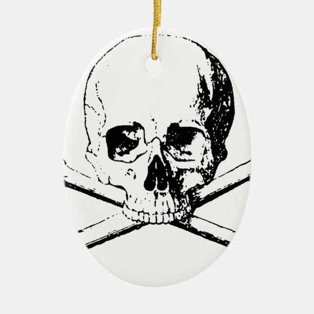 Black & White Skull & the Bones Ceramic Tree Decoration (Front)