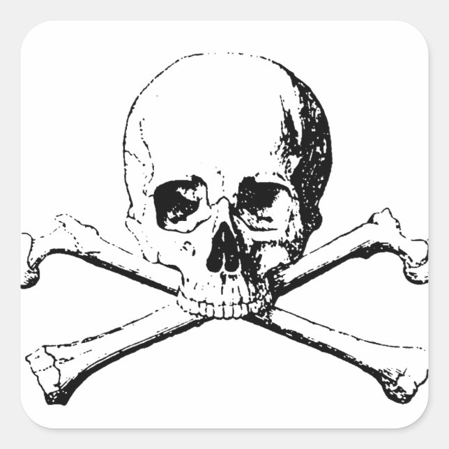 Black & White Skull & the Bones Square Sticker (Front)
