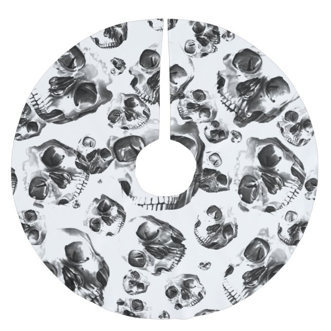Black & White Skulls Skeleton Skull Art Pattern Brushed Polyester Tree Skirt (Front)