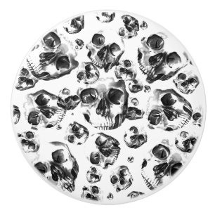 Black & White Skulls Skeleton Skull Art Pattern Ceramic Knob