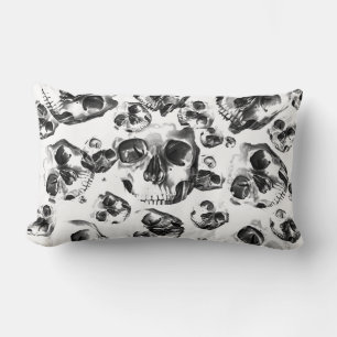 Black & White Skulls Skeleton Skull Art Pattern Lumbar Cushion