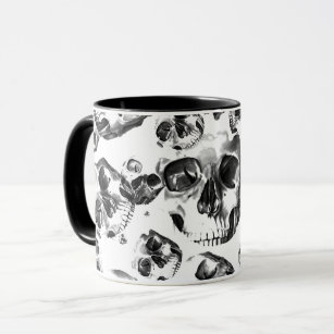Black & White Skulls Skeleton Skull Art Pattern Mug