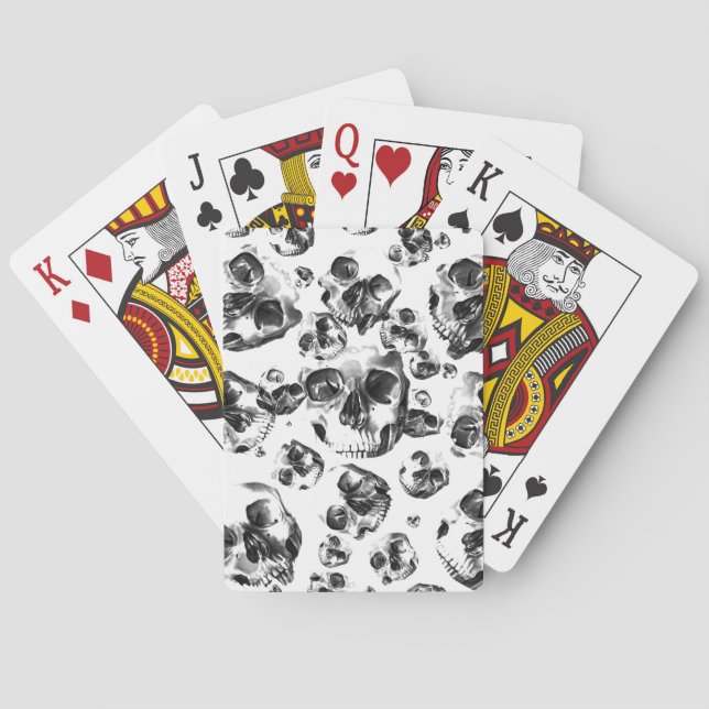 Black & White Skulls Skeleton Skull Art Pattern Playing Cards (Back)
