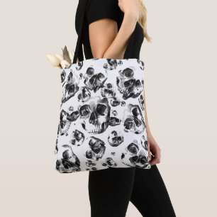 Black & White Skulls Skeleton Skull Art Pattern Tote Bag