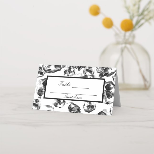 Black & White Skulls Skeleton Skull Table Number Place Card (Back)