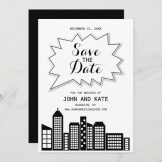 Black & White Skyline Save The Date Invitation