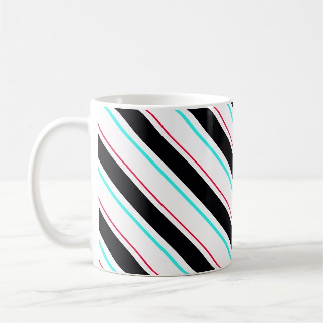 Black White Slanted Regimental Stripe Lines Coffee Mug (Left)