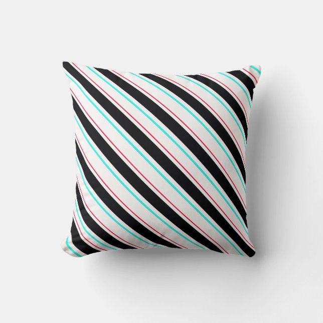 Black White Slanted Regimental Stripe Lines Cushion (Front)