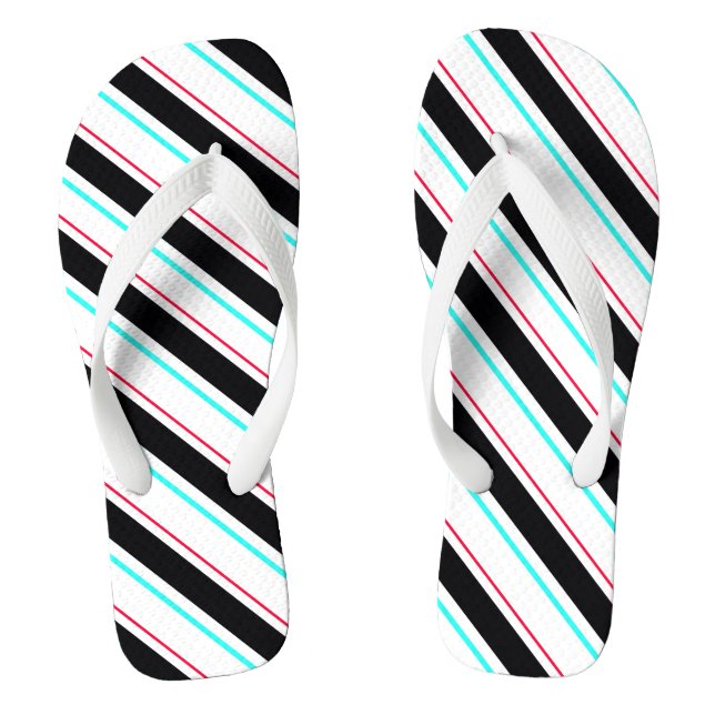 Black White Slanted Regimental Stripe Lines Jandals (Footbed)