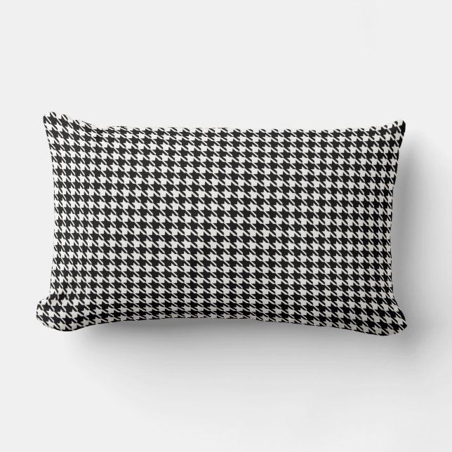 Black White Small Houndstooth Chequered Lumbar Cushion (Front)