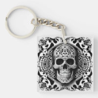 Black & White Smiling Lace Skull
