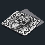 Black & White Smiling Lace Skull Laptop Sleeve<br><div class="desc">Take a walk on the dark side with this beautiful black and white lace filigree smiling skull laptop. Use it at Halloween, for the Day of the Dead, or use it for a conversation piece all year long. Dark and beautiful, it's certain to be the centre of attention. Created by...</div>
