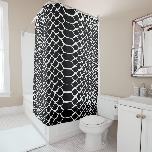 Black & White Snake Print Shower Curtain (In Situ)
