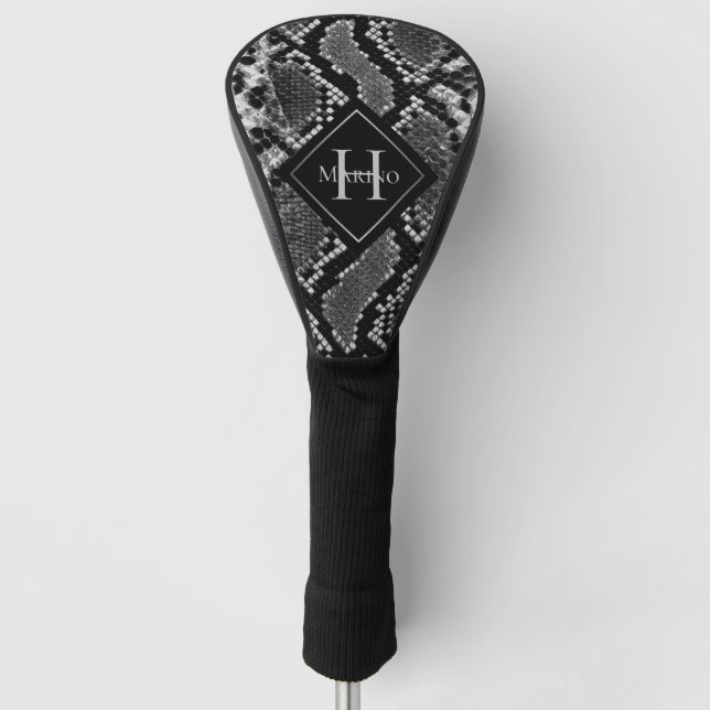 Black & White Snake Skin Monogrammed Golf Head Cover (Front)