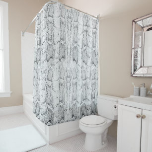 Black White Snake Skin Print Shower Curtain