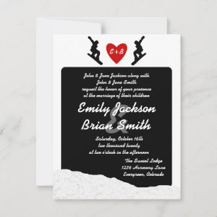 Black white snowboarder custom wedding invites